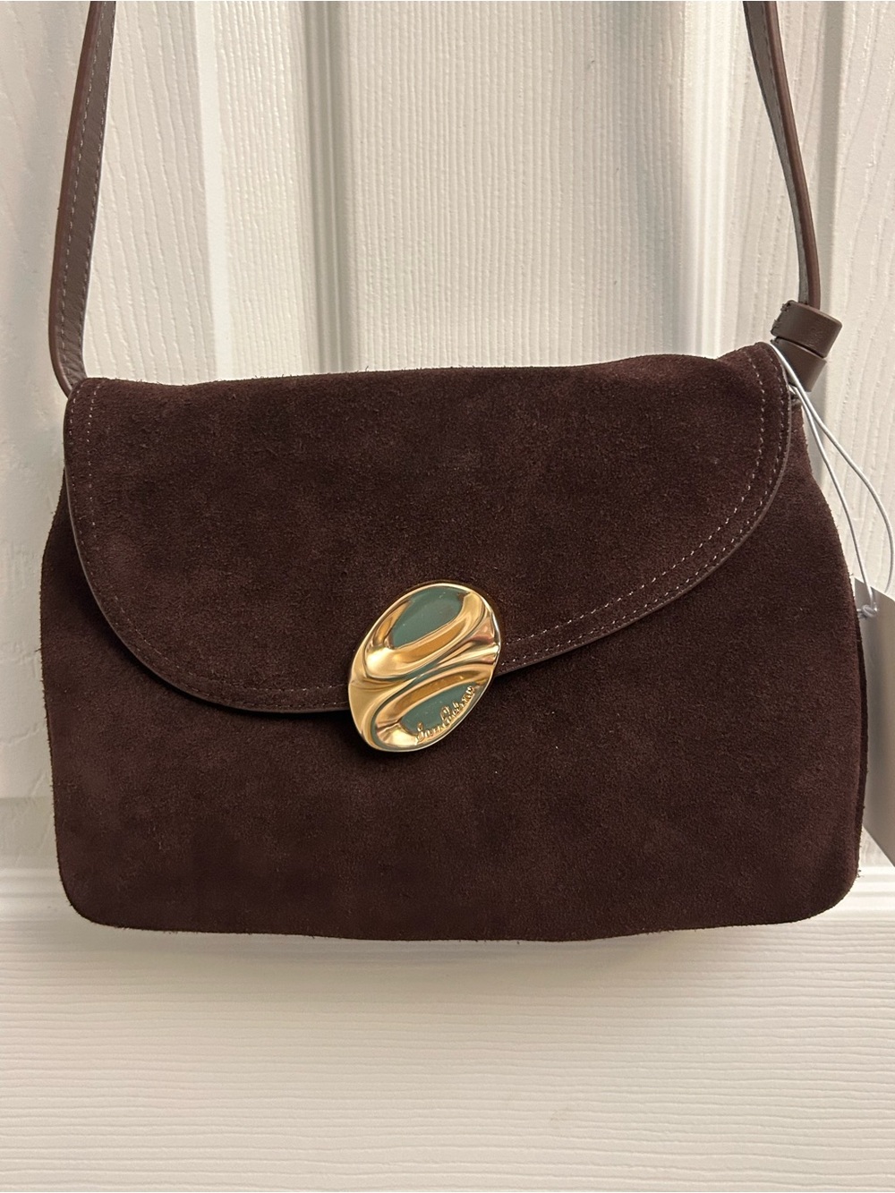 Sam Edelman Dark Brown Suede Shoulder/Crossbody Bag with Gold Hardware